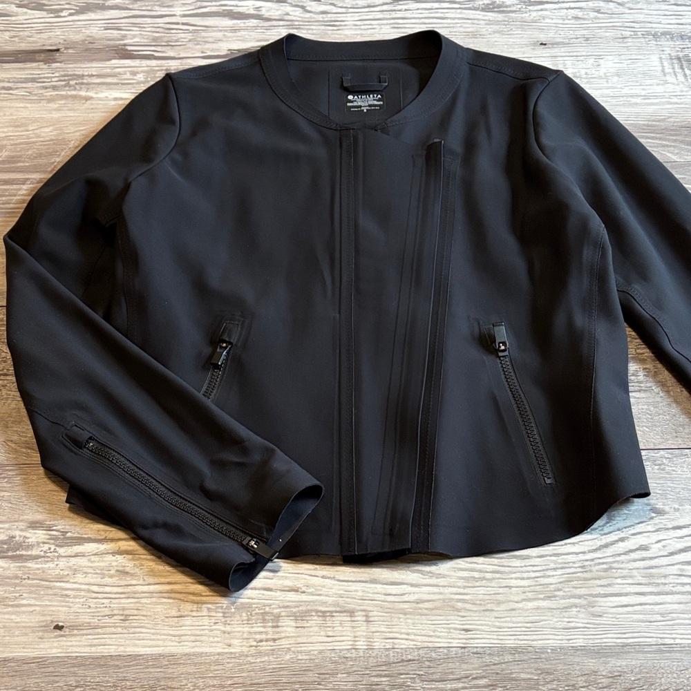 Athleta Matte Black Zip-Front Bomber Jacket